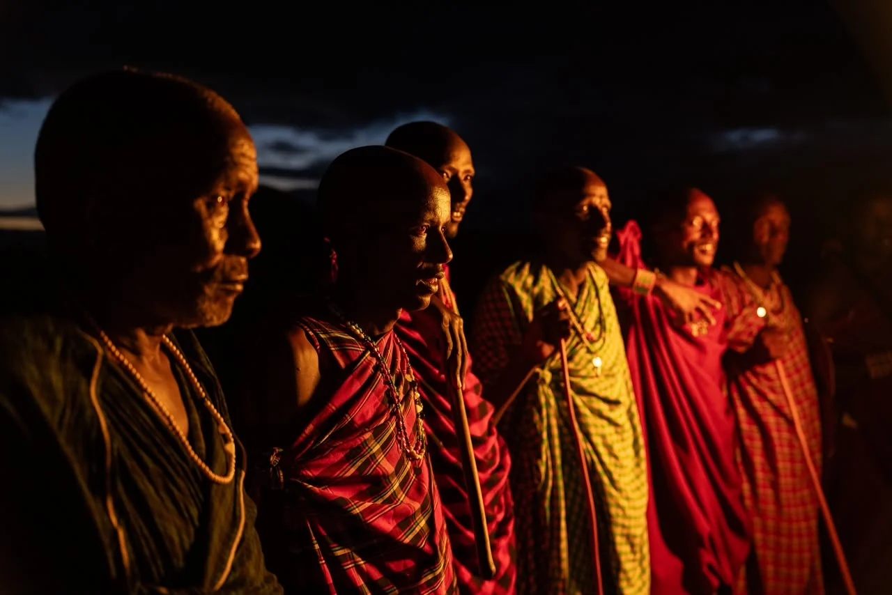Maasai elders gathered at dusk in northern Tanzania.
